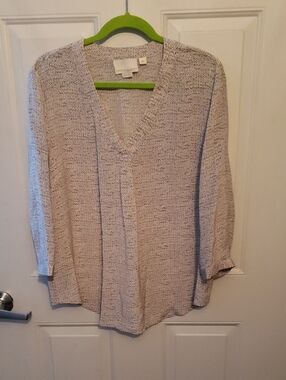 Cynthia Rowley Neutral Heathered V-Neck Knit Top - Beige